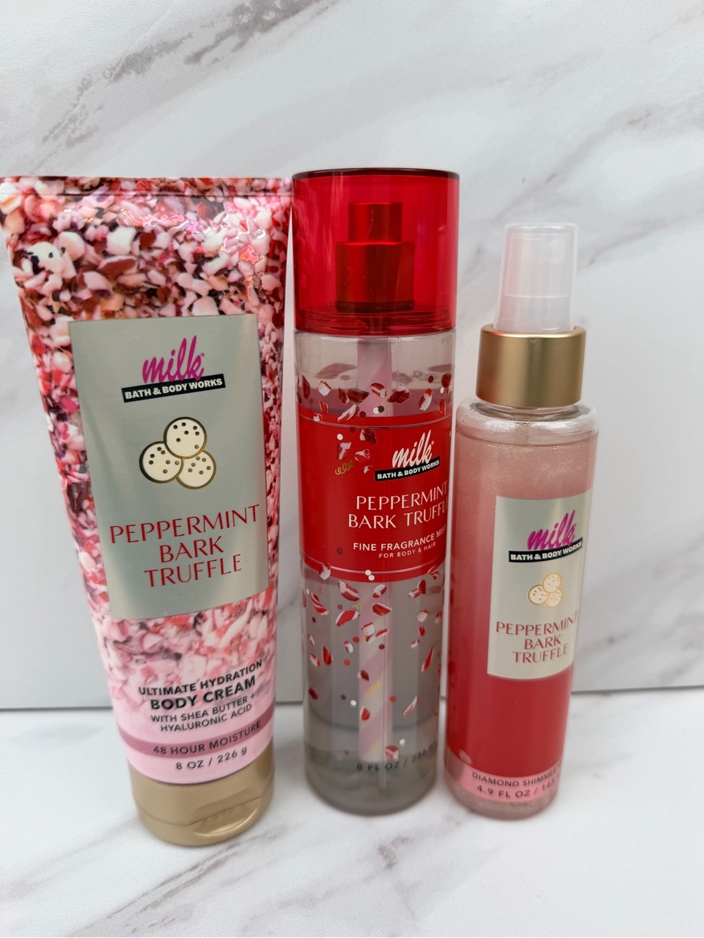 Bath & Body Works Peppermint Bark Truffle Body Cream & Mist Set